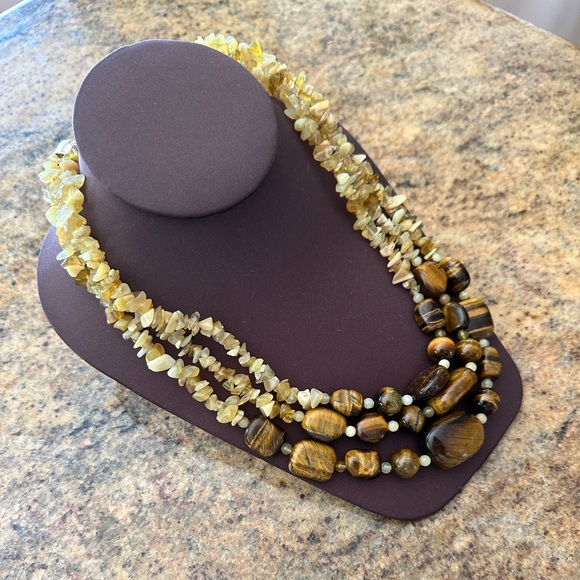3 Strand Tigers Eye beaded Necklace - Picture 2 of 4